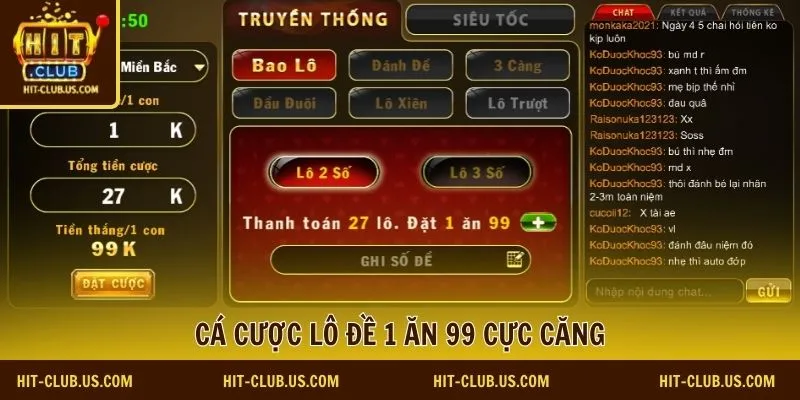 Cá cược lô đề 1 ăn 99 cực căng