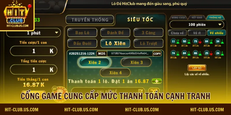 Cổng game cung cấp mức thanh toán cạnh tranh